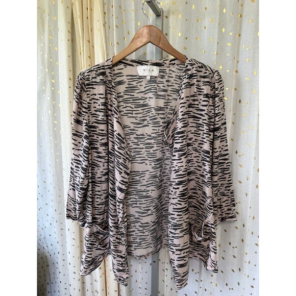 Vila Clothes Animal Print Inspired Quarter Sleeve Square Pockets Open Cardigan L - Picture 2 of 6